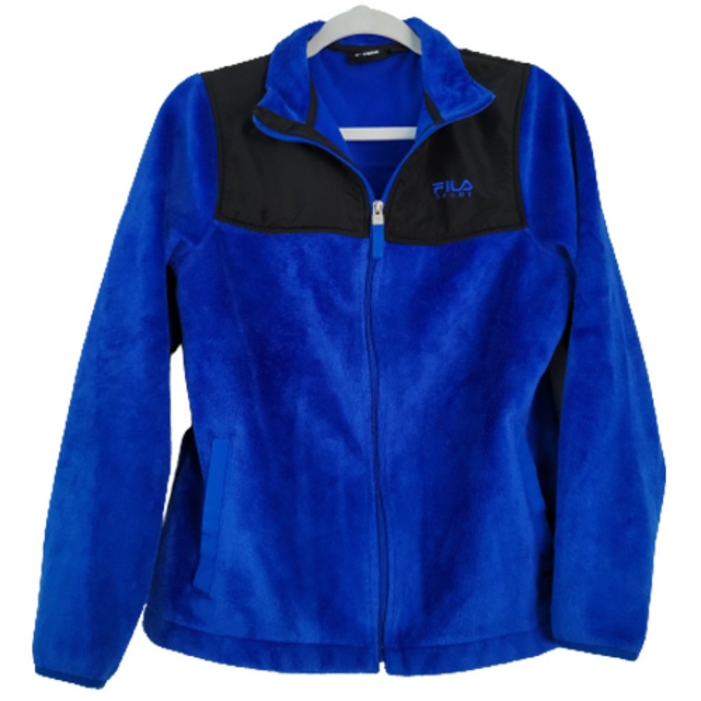 FILA Sport Blue/Black Jacket Fleece Fuzzy Zip Up M